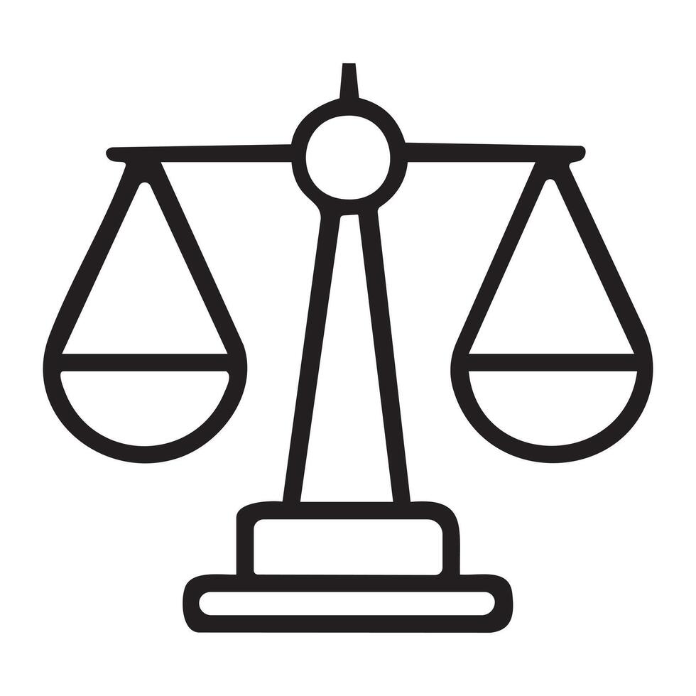 A black and white illustration of a scale of justice vector