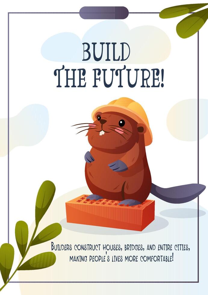 Flyer with Beaver Builder in Helmet vector