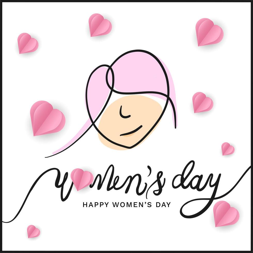International women's day greeting card. Woman's face in one continuous line drawing. Doodle . vector