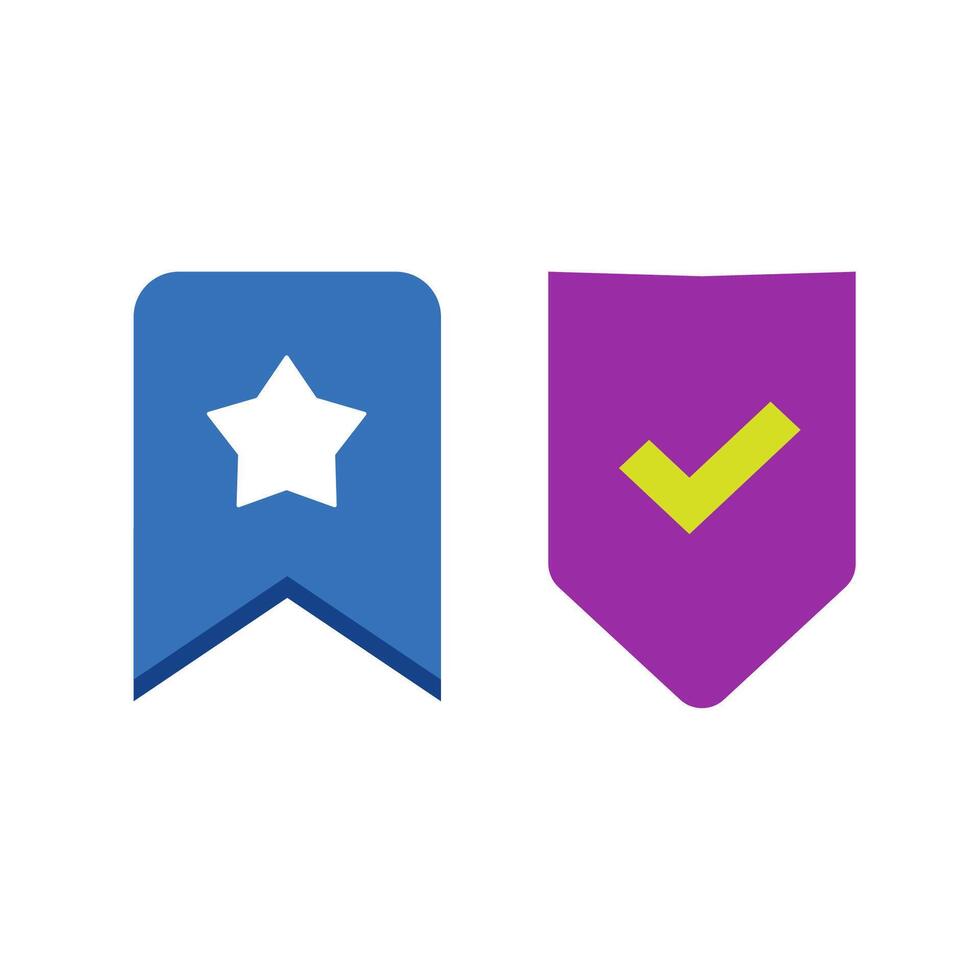 Bookmark icon label element design isolated flat symbol, book mark starred and checked ui tag pictogram blue violet purple color pictogram clipart vector