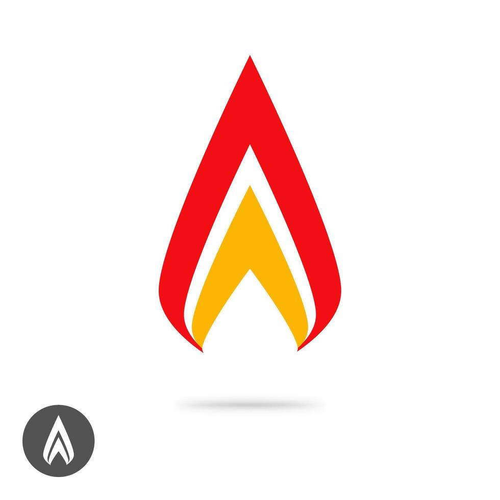 Logo flame fire geometric or spear sharp logotype icon flat cartoon, energy ignite blaze abstract symmetric symbol sign isolated, black and white shape silhouette vector