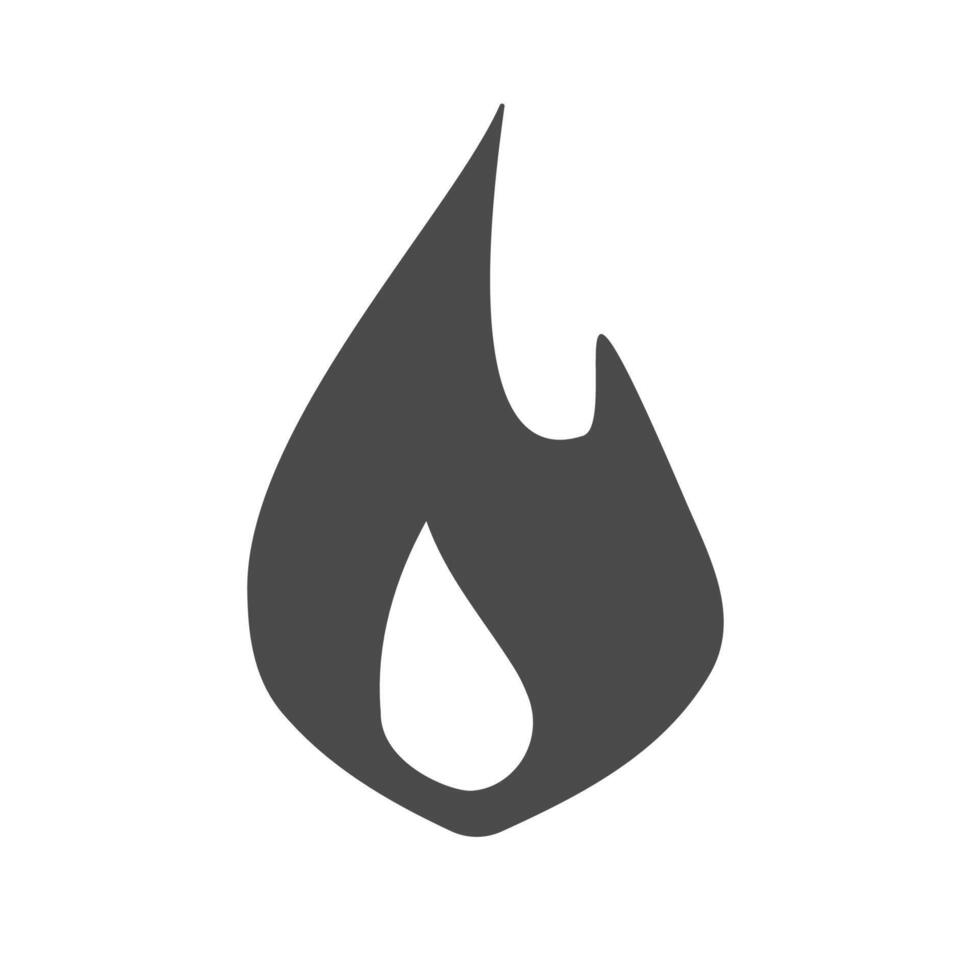 Fire flame logo icon black and white pictogram shape flat cartoon, monochrome ignite blaze symbol, idea of hot label or campfire fireplace sign isolated silhouette vector