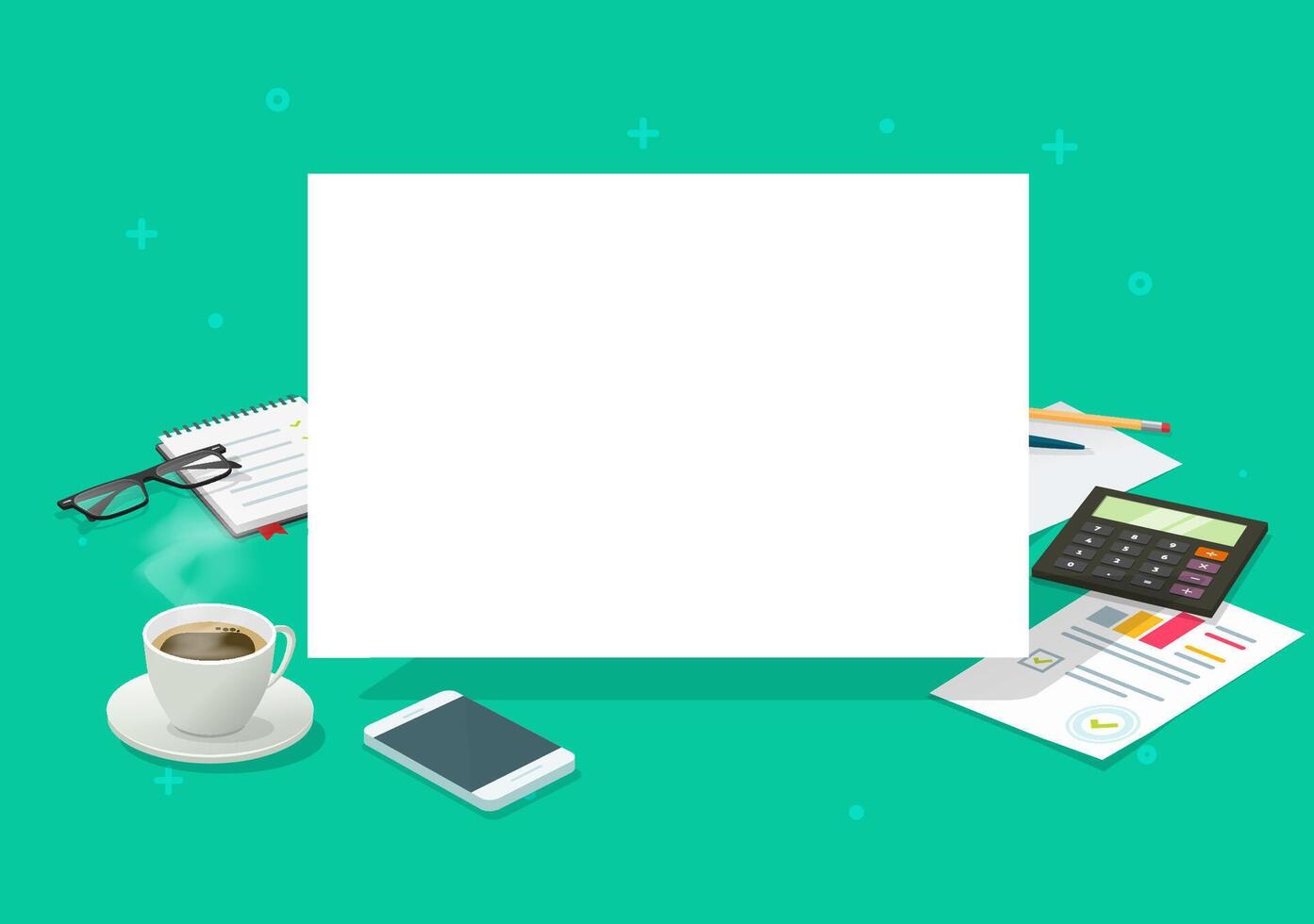 Blank sheet on working table desk for copy space text notice or desktop announcement message empty list page flat cartoon isometric illustration, workplace or office mockup frame vector