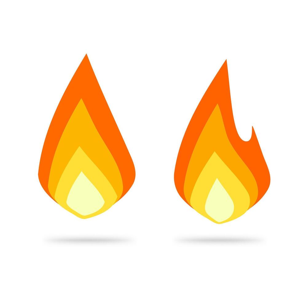 Fire flame logo icon flat cartoon, ignite blaze symbol, idea of hot drop label or campfire fireplace sign isolated abstract pictogram clipart vector