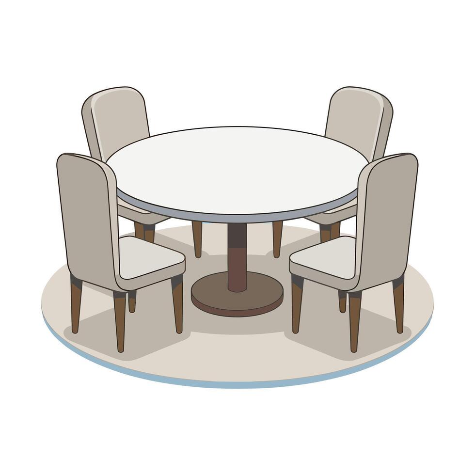 a round table and four chairs in an oval shape vector