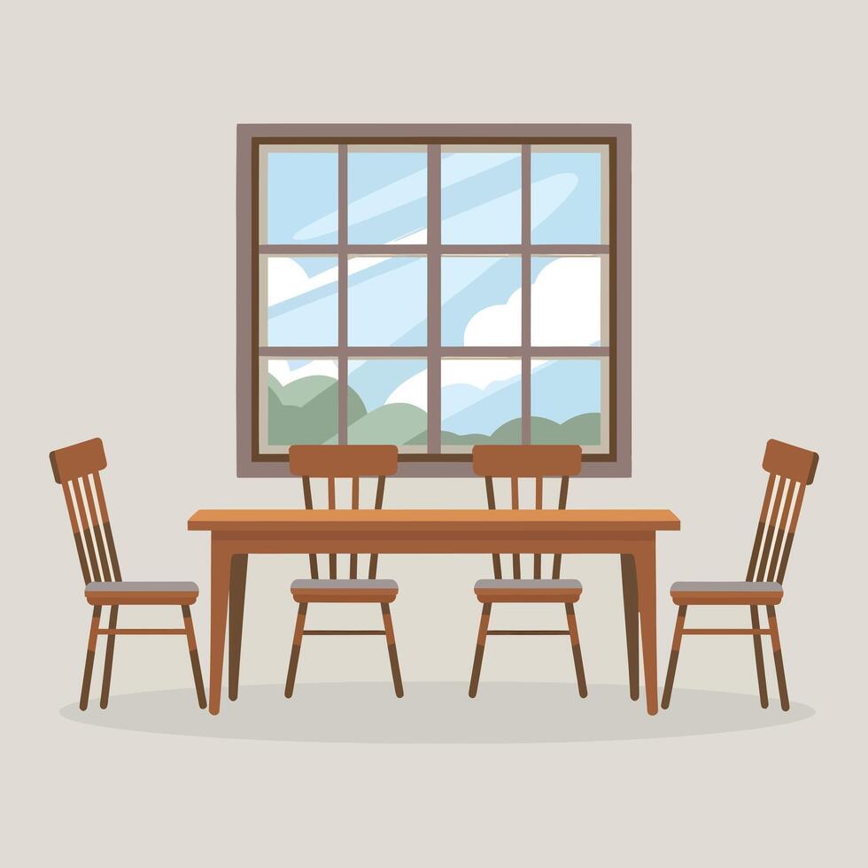 dining room table with chairs and window vector