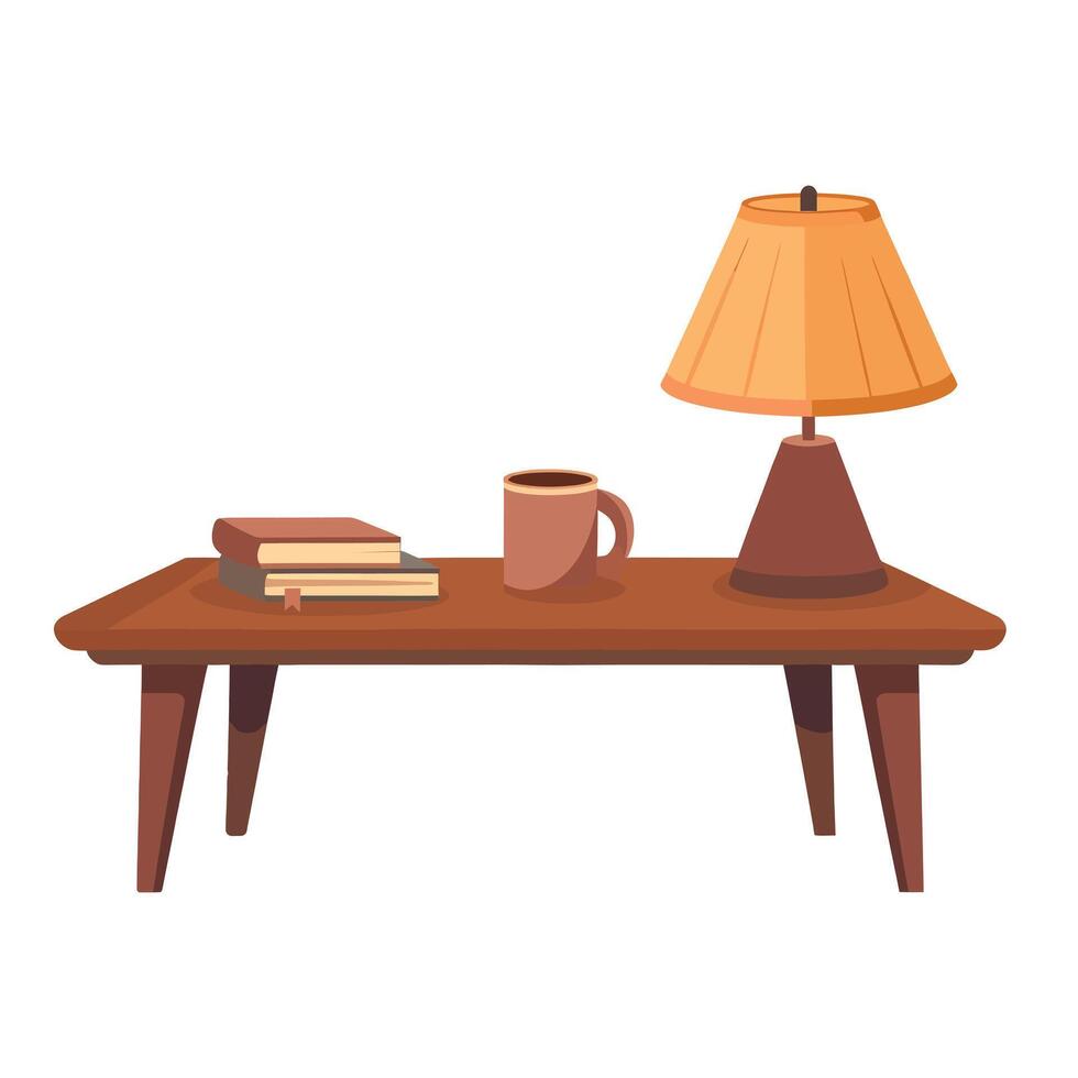 a table with a lamp and books on it vector