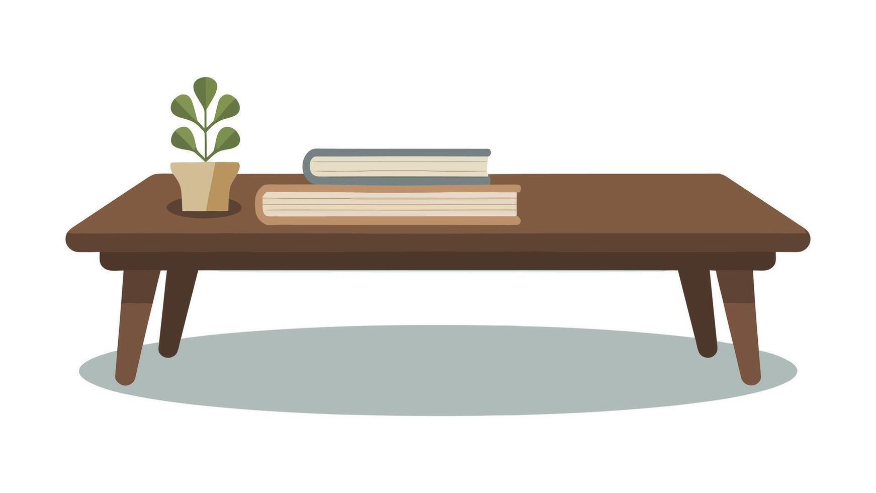 a table with books and a plant on it illustration on white background vector