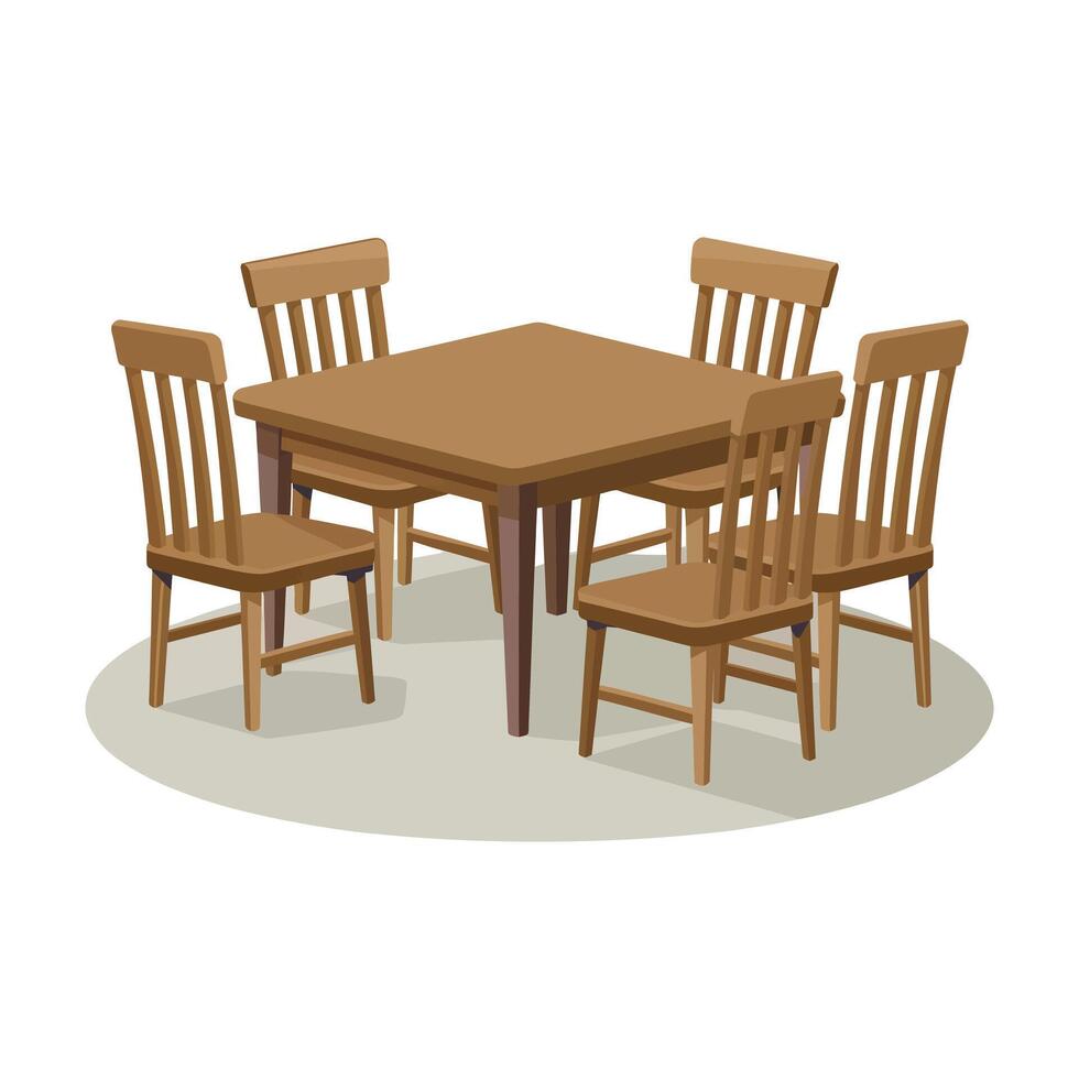 wooden dining table and chairs illustration vector