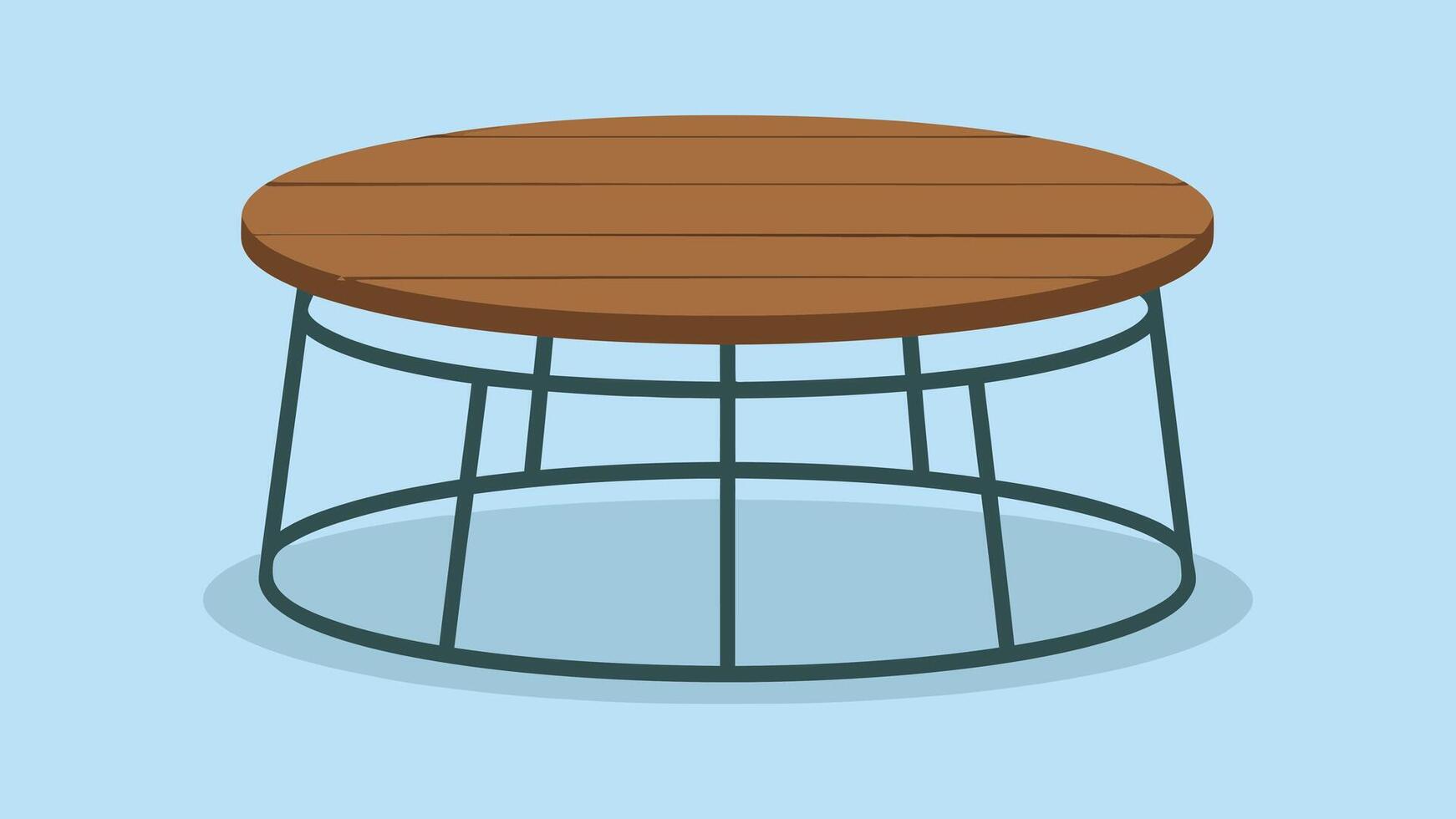 wooden table with metal frame on blue background vector