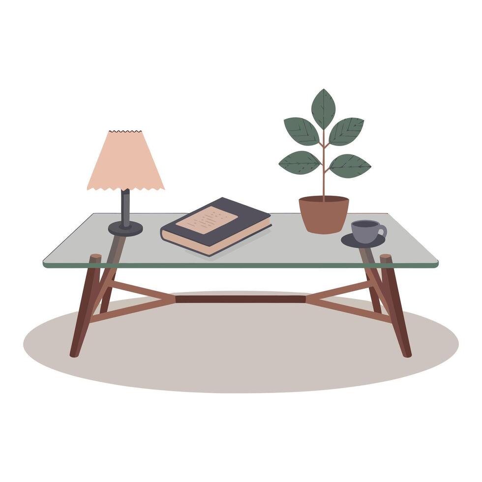a coffee table with a lamp and books vector