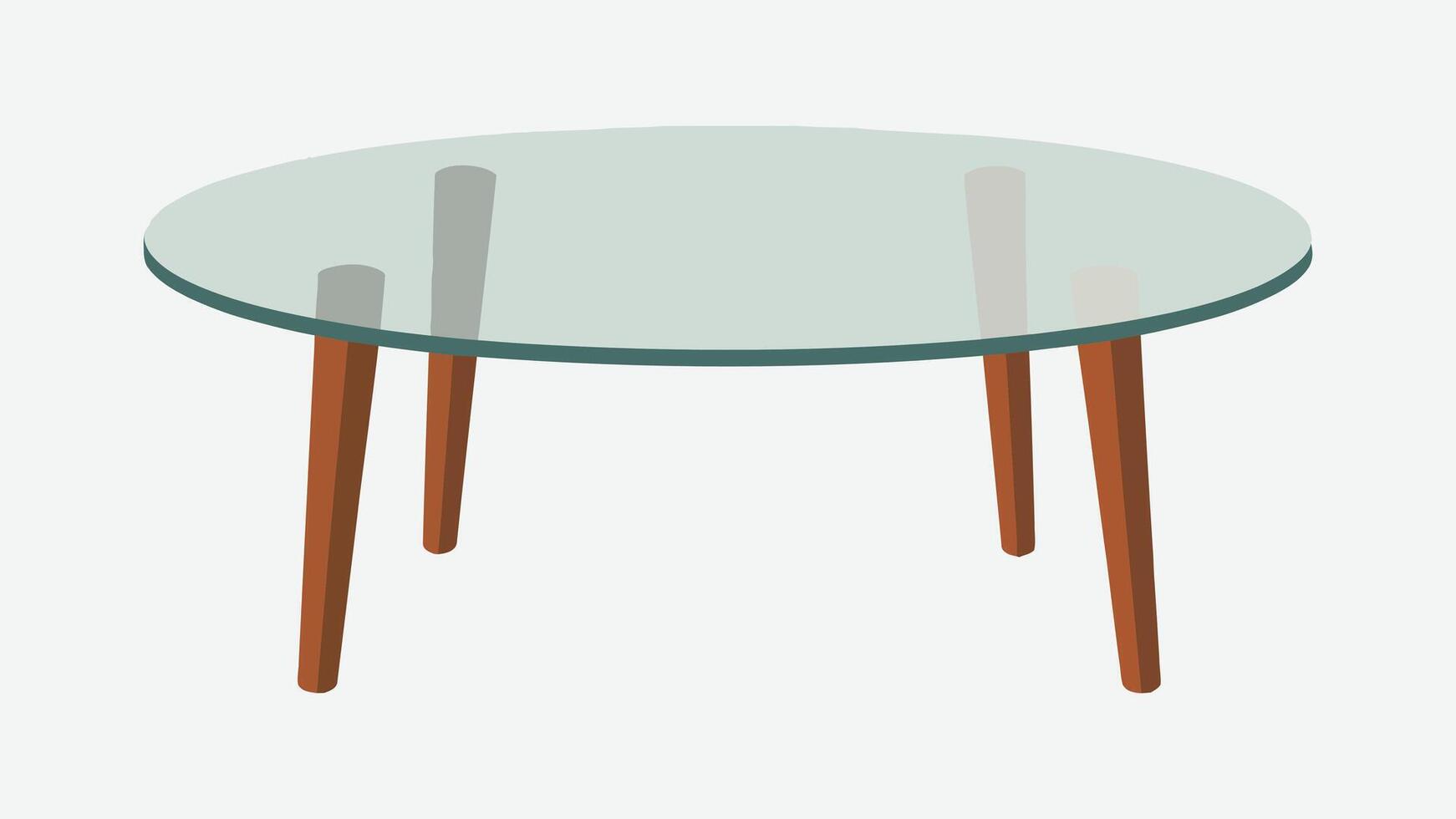 a glass table with wooden legs vector