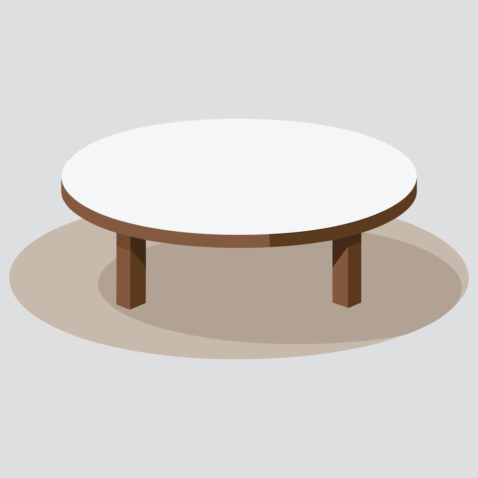 a round table with a white top and wooden legs vector
