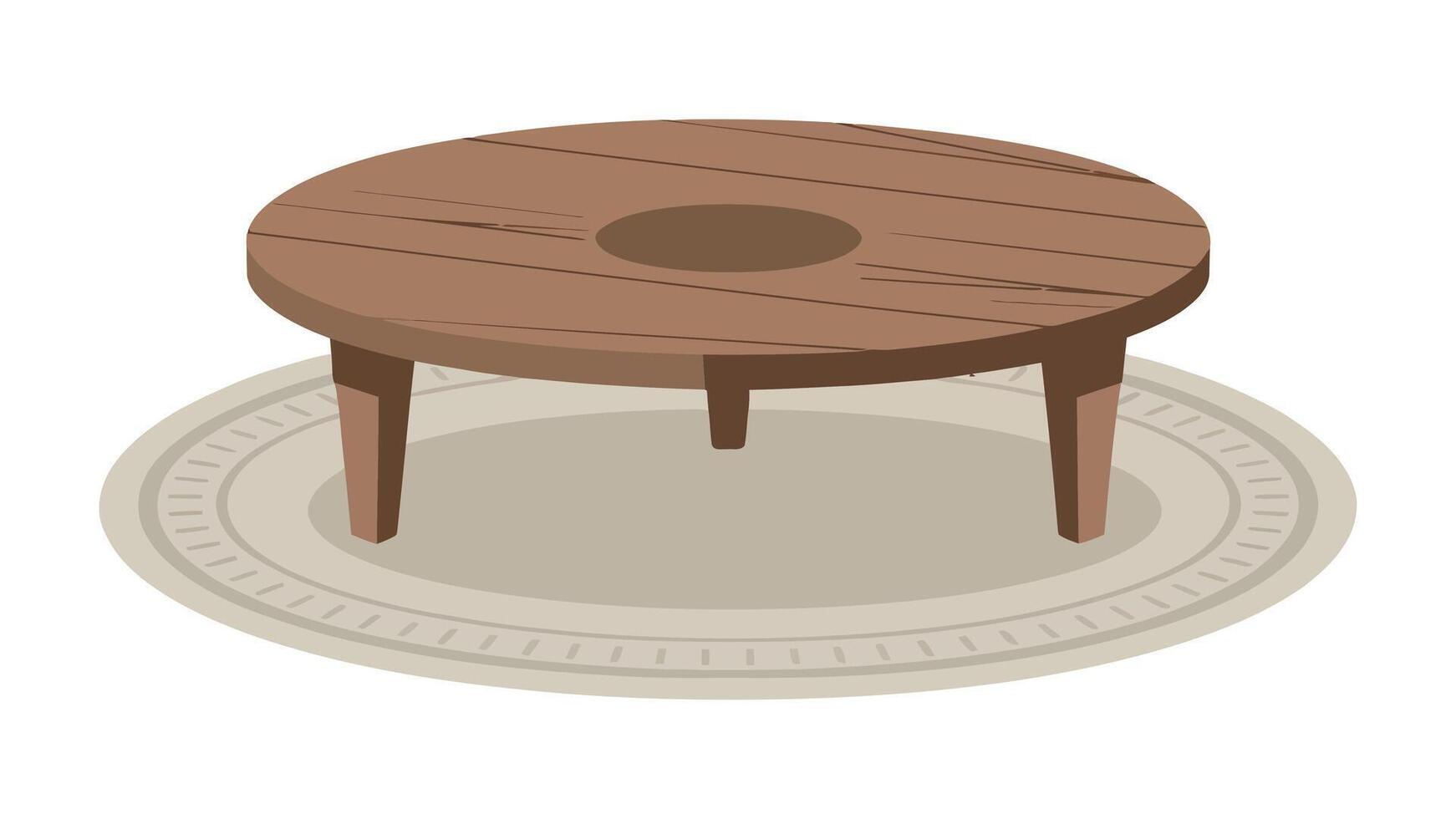wooden table with round top on white background illustration vector