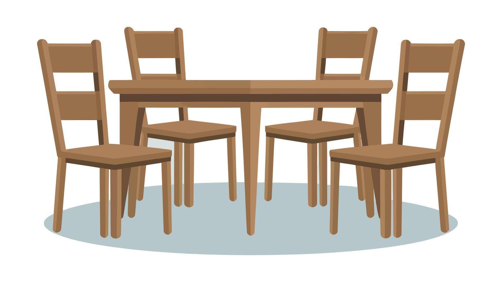 wooden dining table and chairs illustration on white background vector