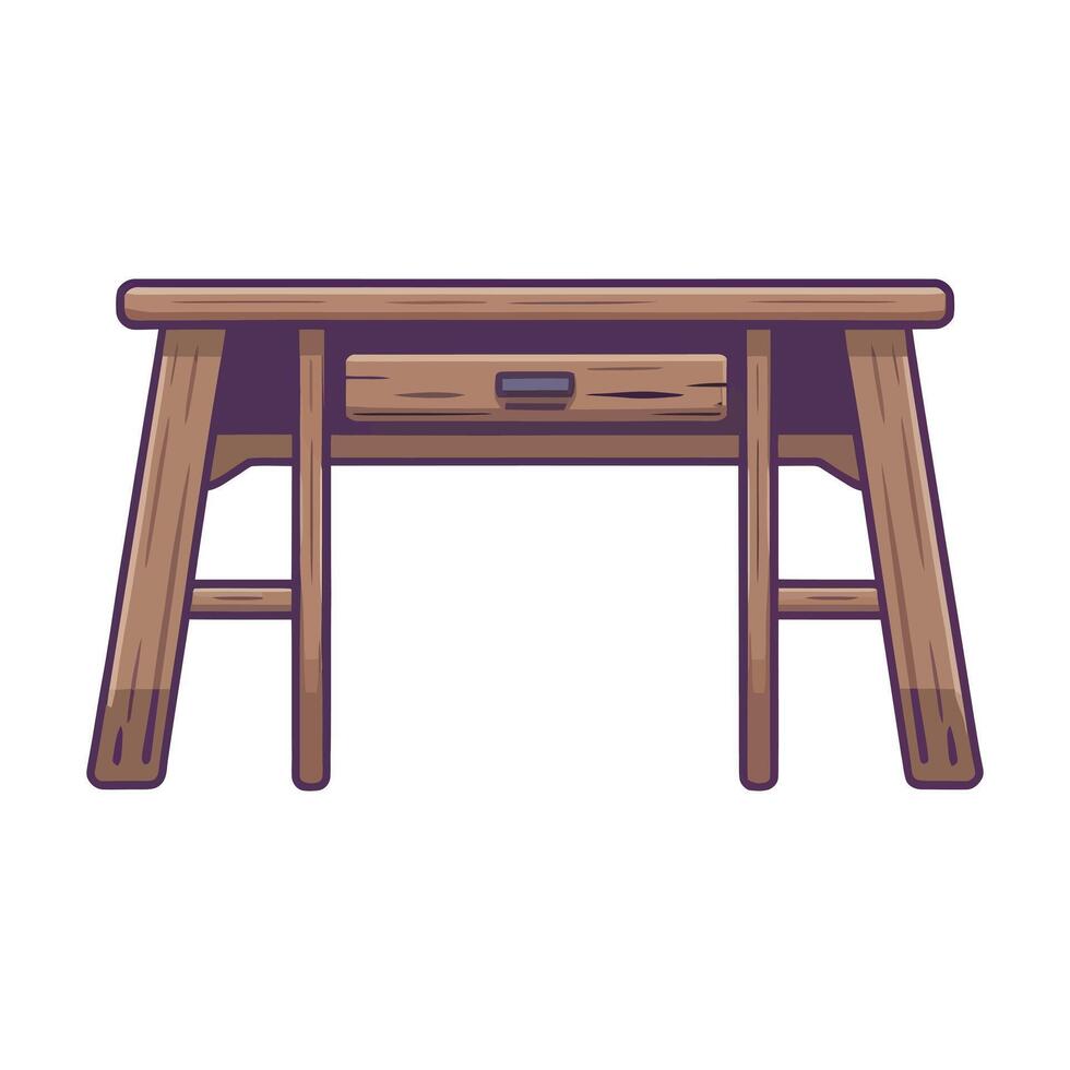 wooden desk with drawer on white background vector