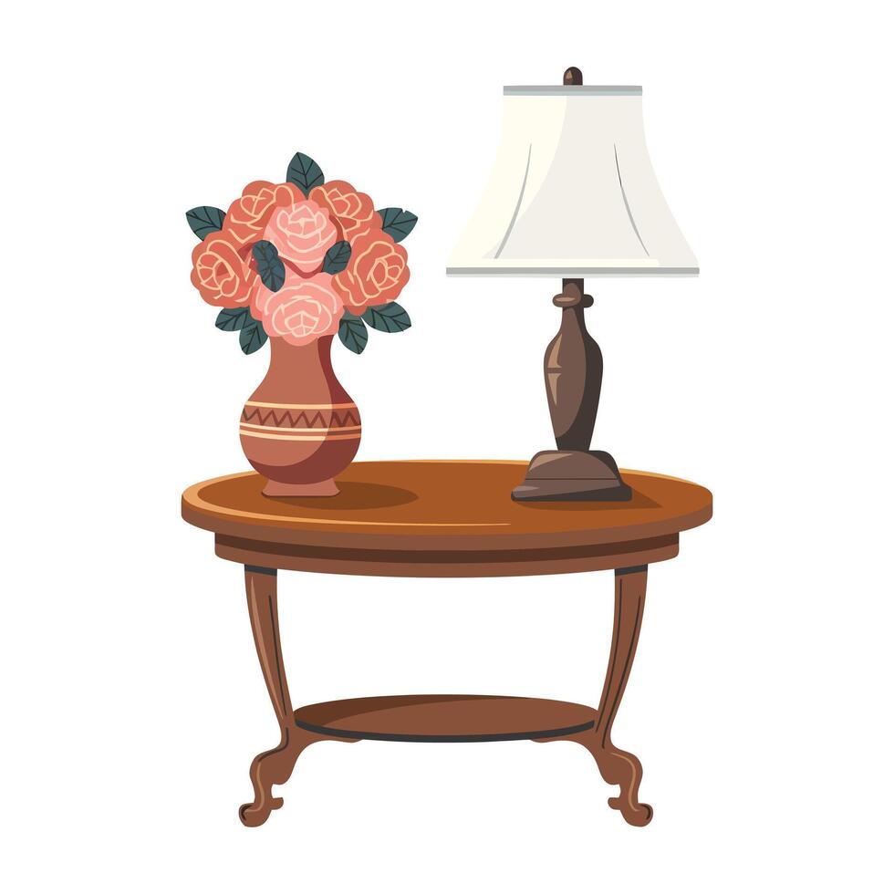 a vase of flowers and a lamp on a table vector