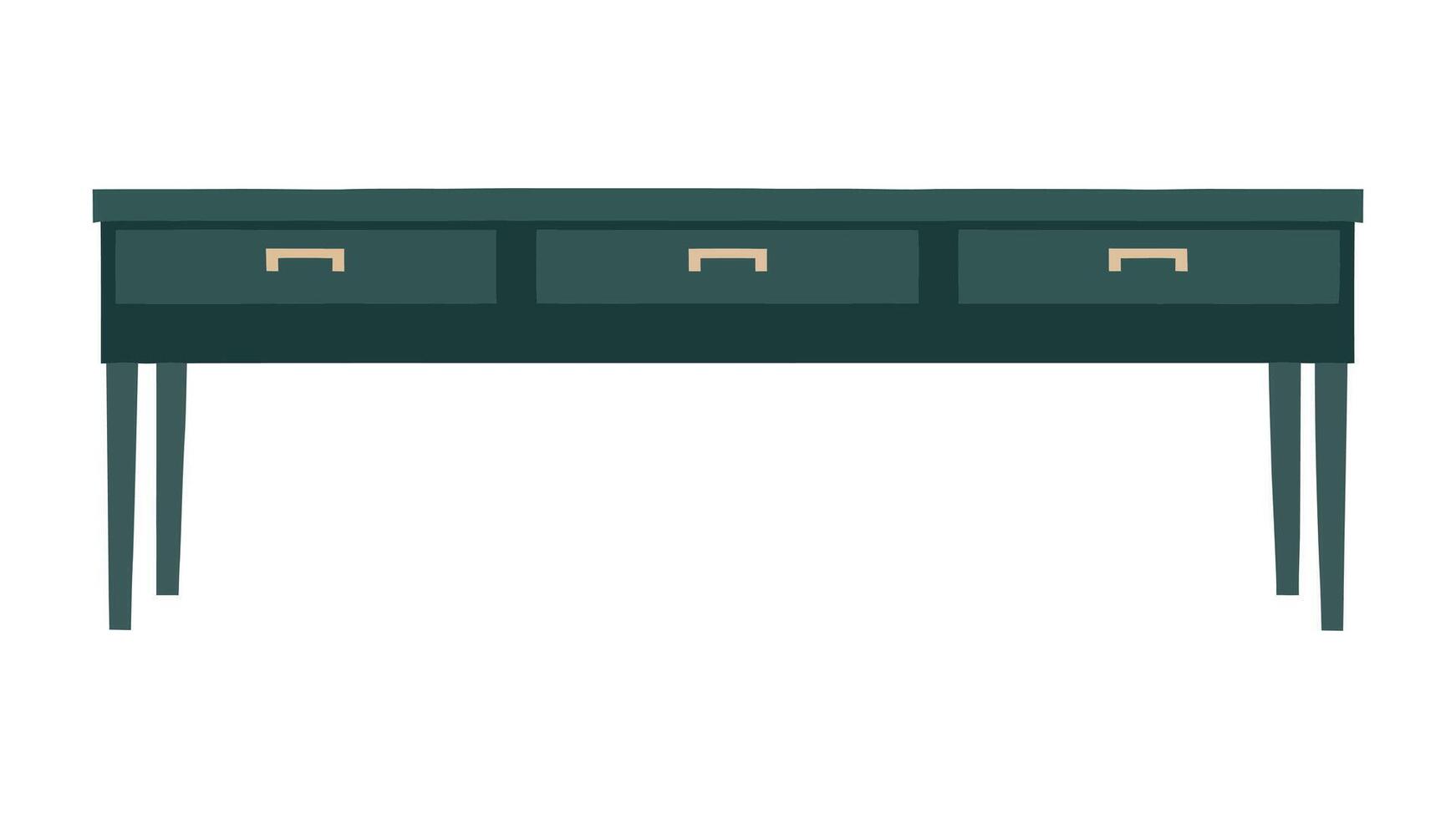 a green desk with three drawers vector