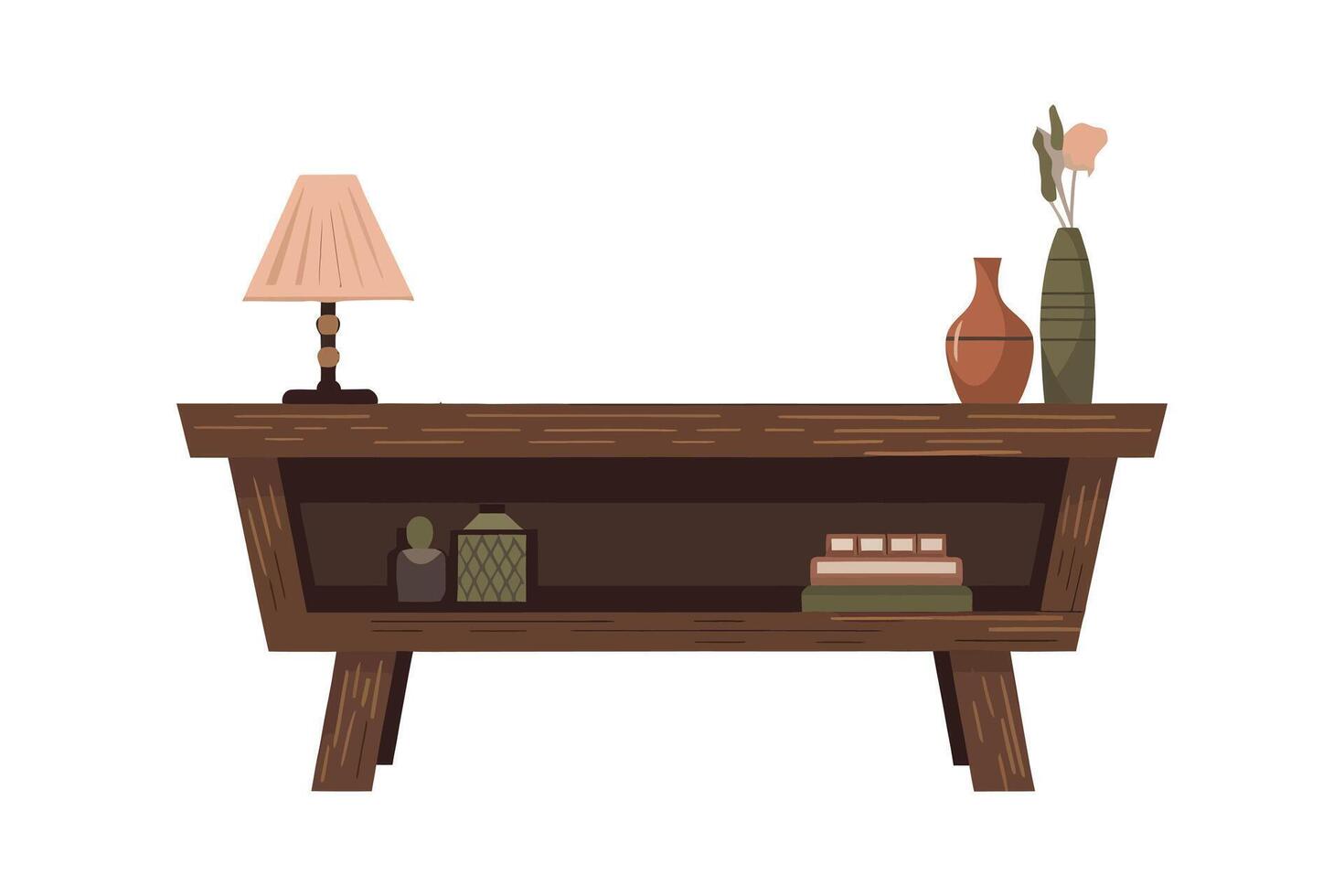 a table with a lamp and books illustration on white background vector