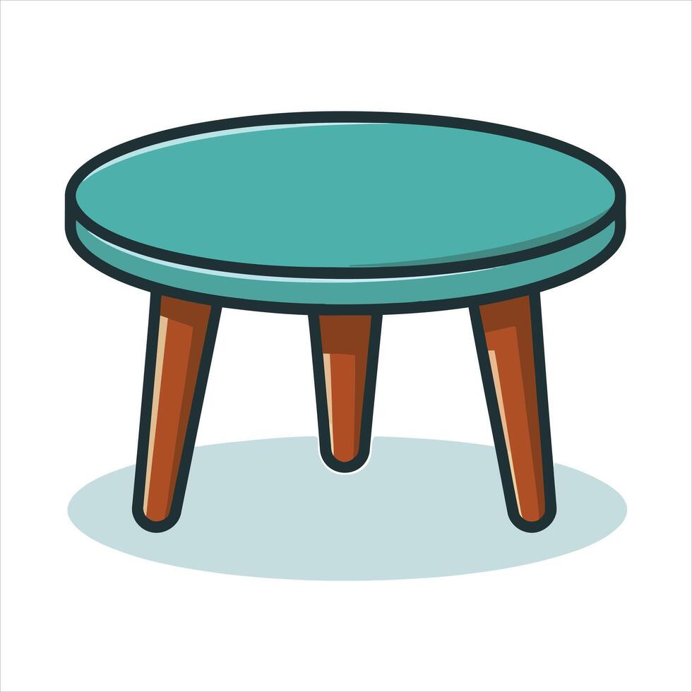 a small table with a wooden base and a blue top vector