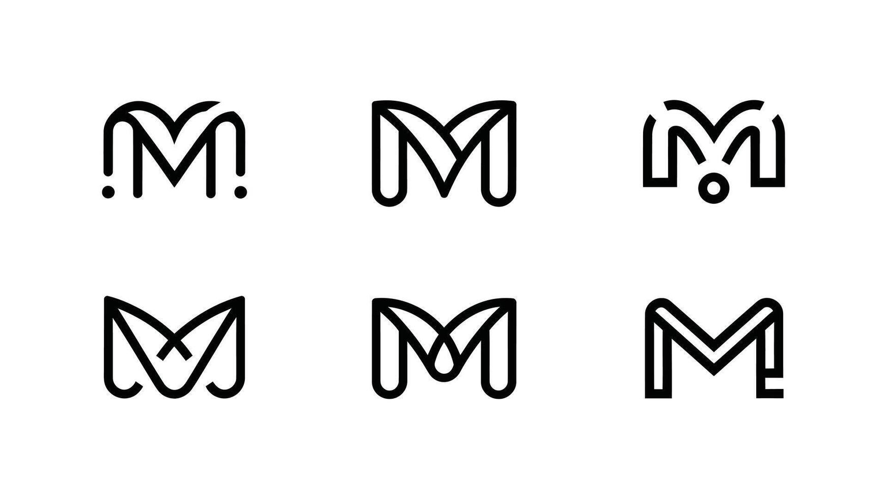 the letter m in different styles on white background vector