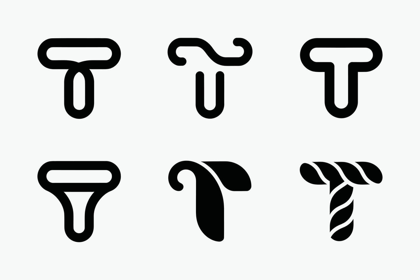 a set of black and white icons of letter T vector