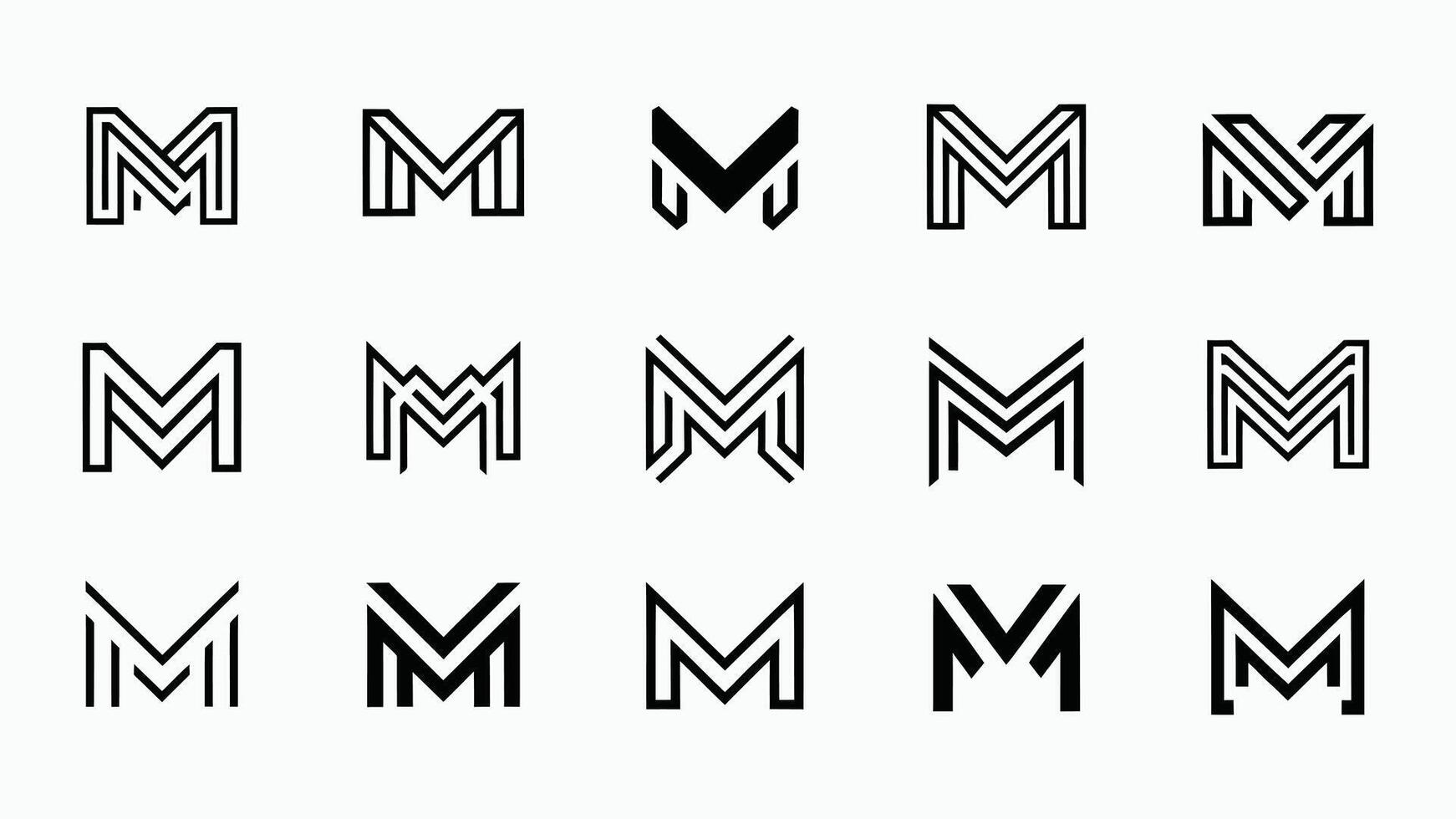 the letter m in different styles vector