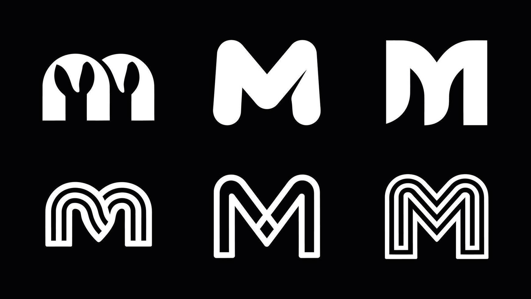 the letters m and m are shown in white on a black background vector