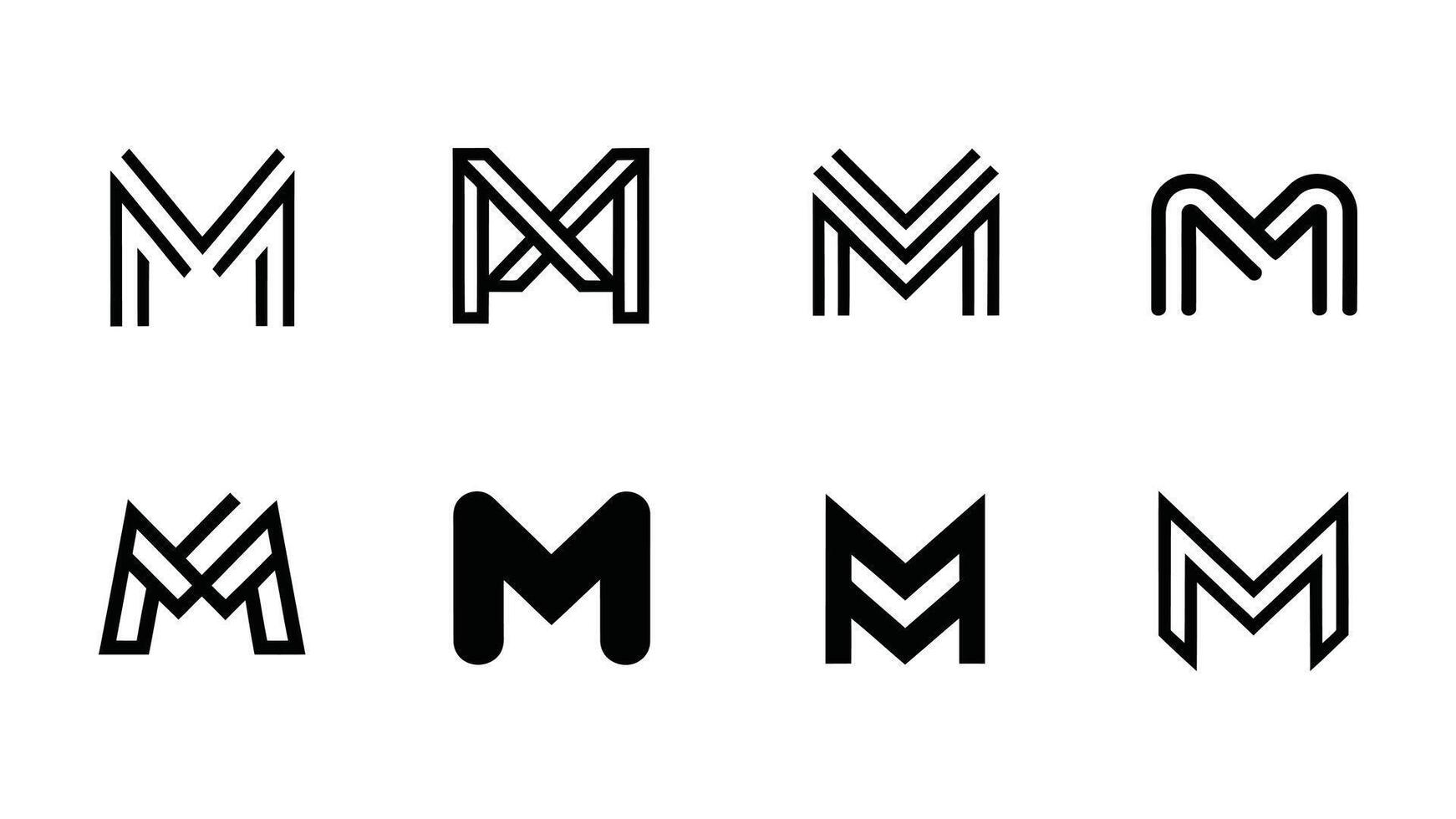 the m logo is shown in black and white vector