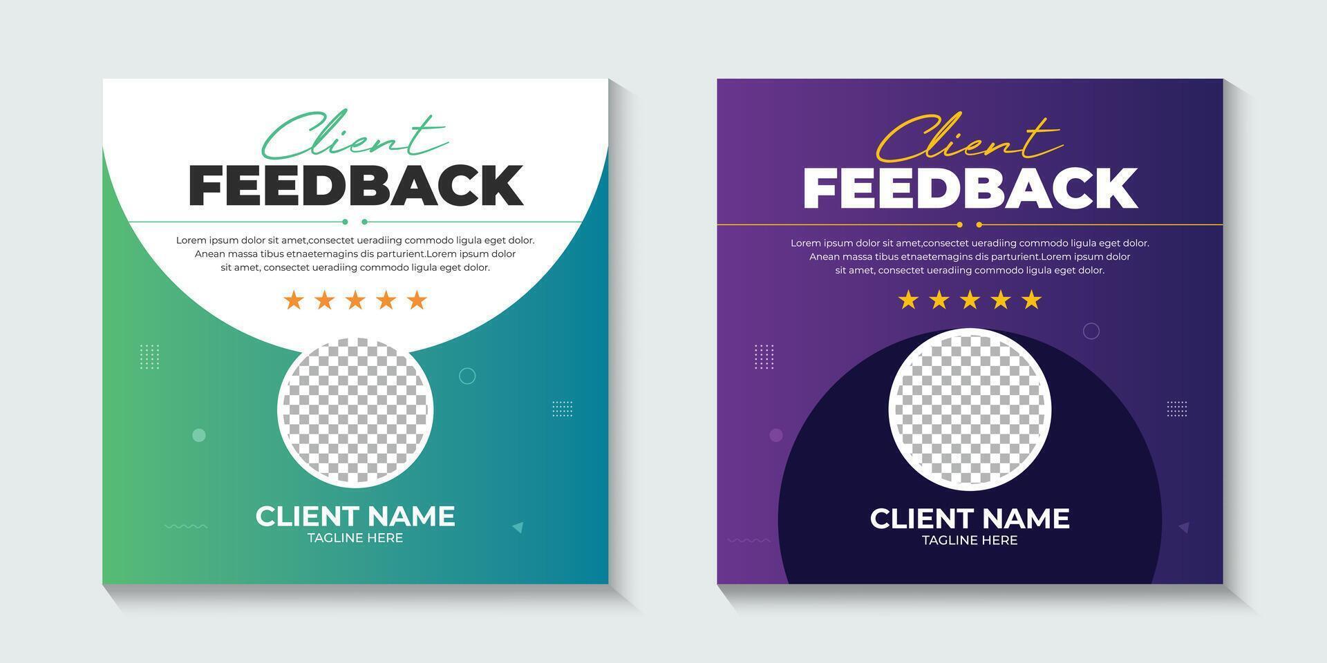 Client feedback review or Client testimonials social media post or web banner ad template. Customer service feedback review social media post or web banner ad templates. vector