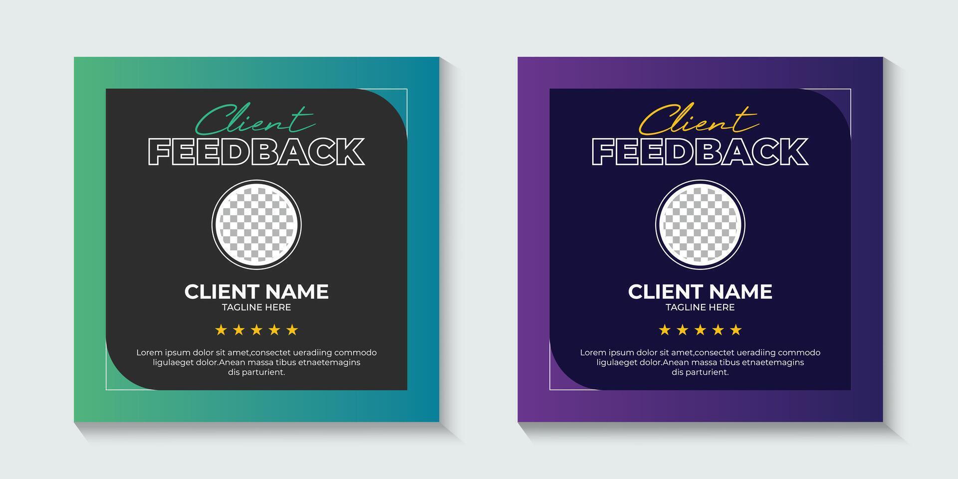 Client service feedback review or Client testimonials social media post or web banner ad template. Customer service feedback review social media post or web banner ad template. vector