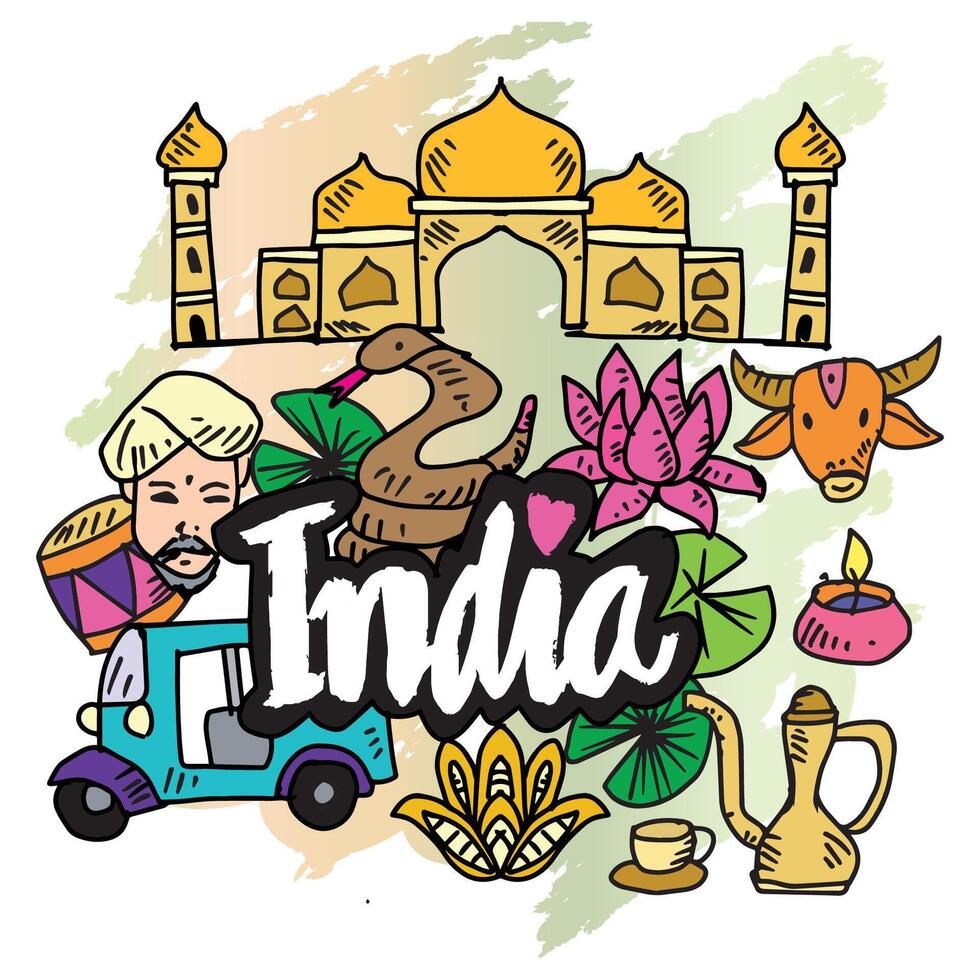 India hand drawn illustration. Indian culture, travel, tourism concept. vector