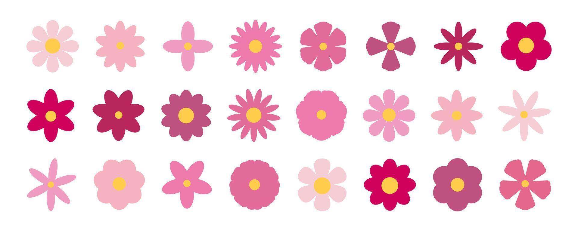 Set of pink flowers. Abstract origami flowers icons background. Doodle flat style for banners, wallpaper, posters, websites, online shopping. illustration design and creative idea,eps 10. vector
