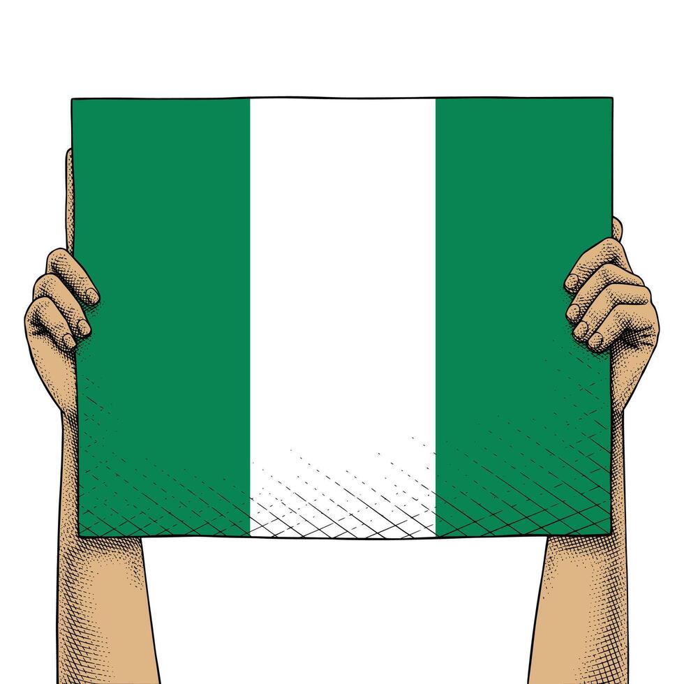 Hand Raises a Sign That Show Nigeria Flag vector