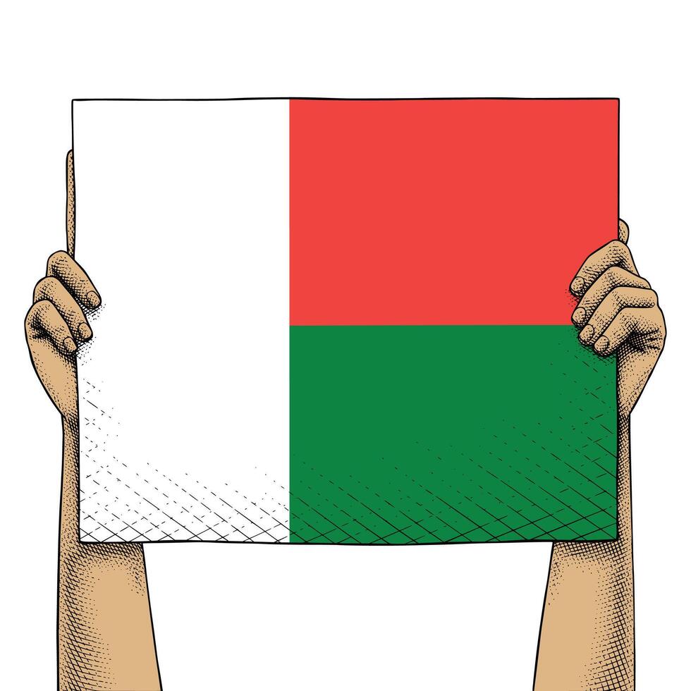 Hand Raises a Sign That Show Madagascar Flag vector