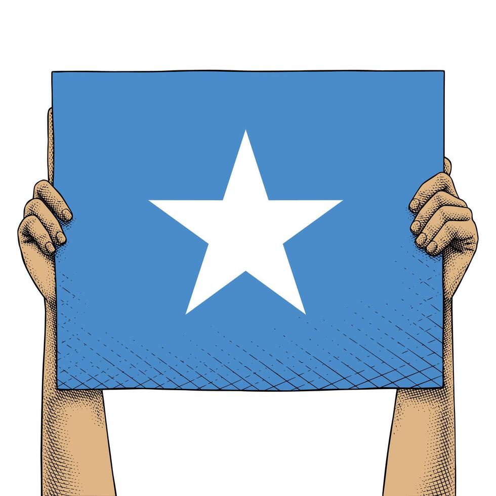 Hand Raises a Sign That Show Somalia Flag vector