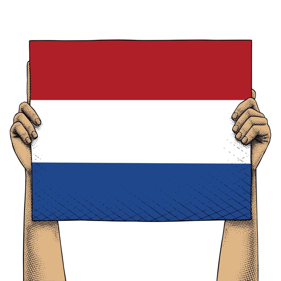 Hand Raises a Sign That Show Netherlands Flag vector