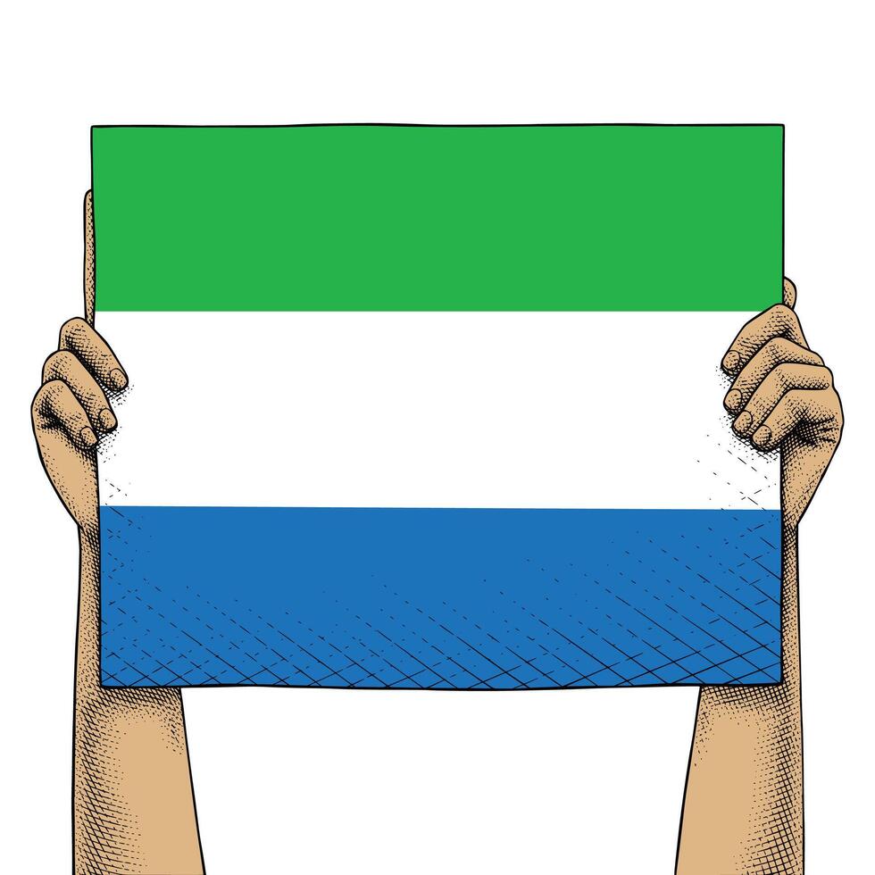 Hand Raises a Sign That Show Sierra Leone Flag vector
