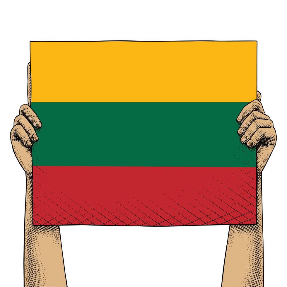 Hand Raises a Sign That Show Lithuania Flag vector