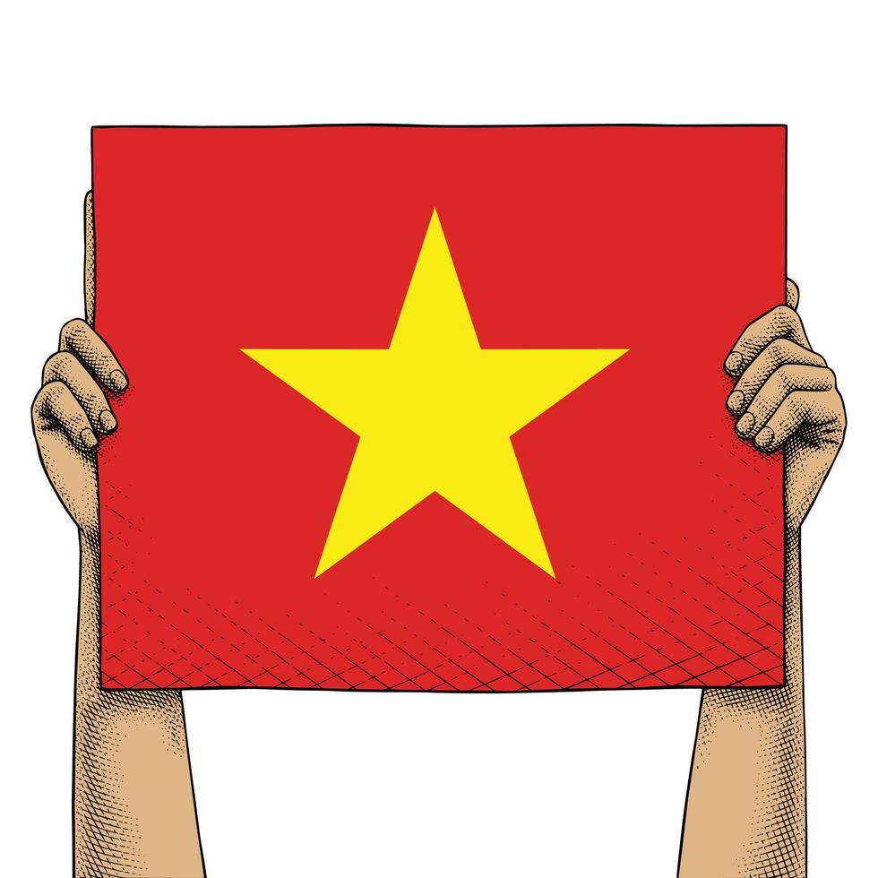 Hand Raises a Sign That Show Vietnam Flag vector
