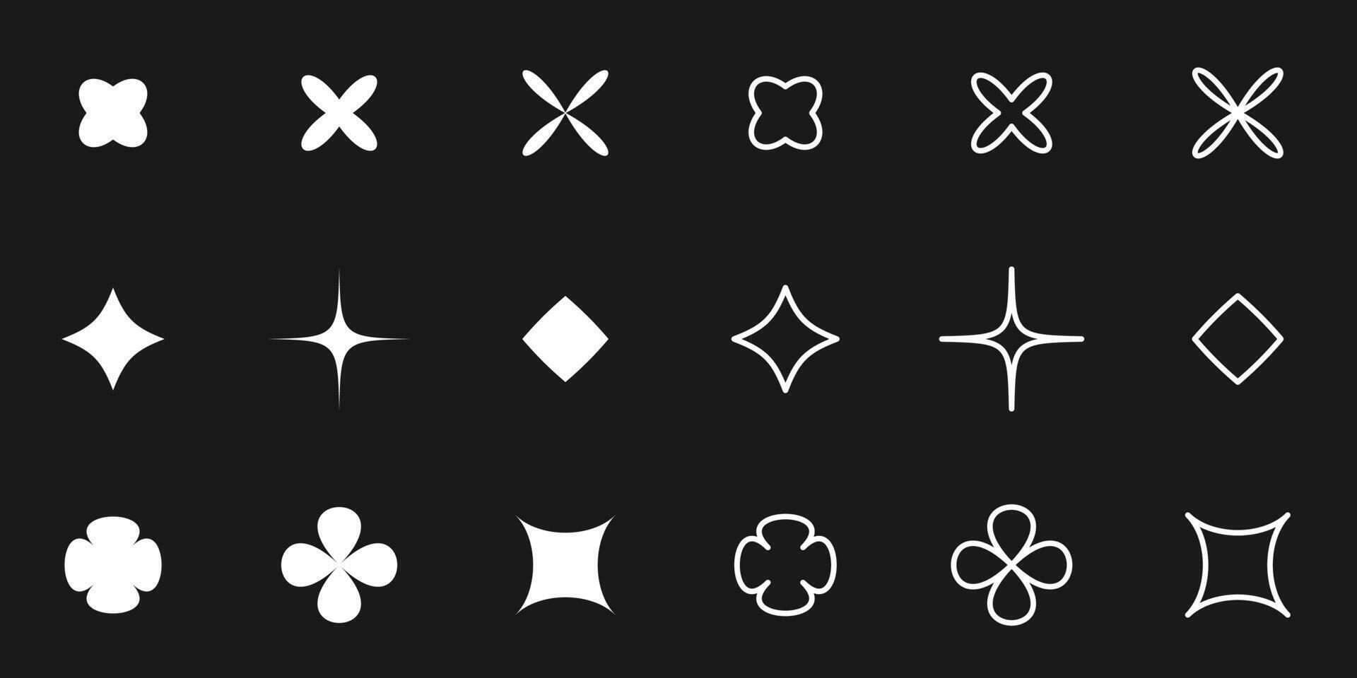 Blinking stars, flower,sparks and sparkles set. Abstract shapes collection. illustration vector