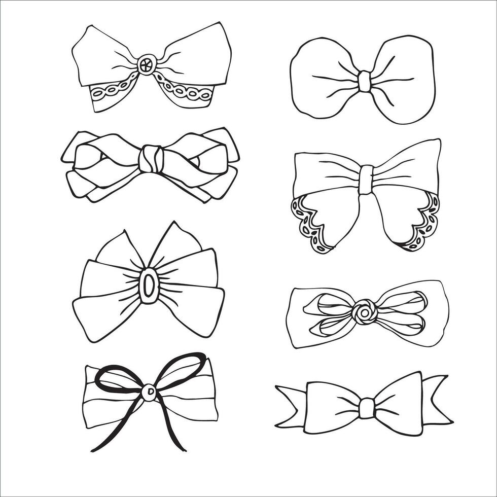 outline set of endless bows, doodle, hand drawn. vector