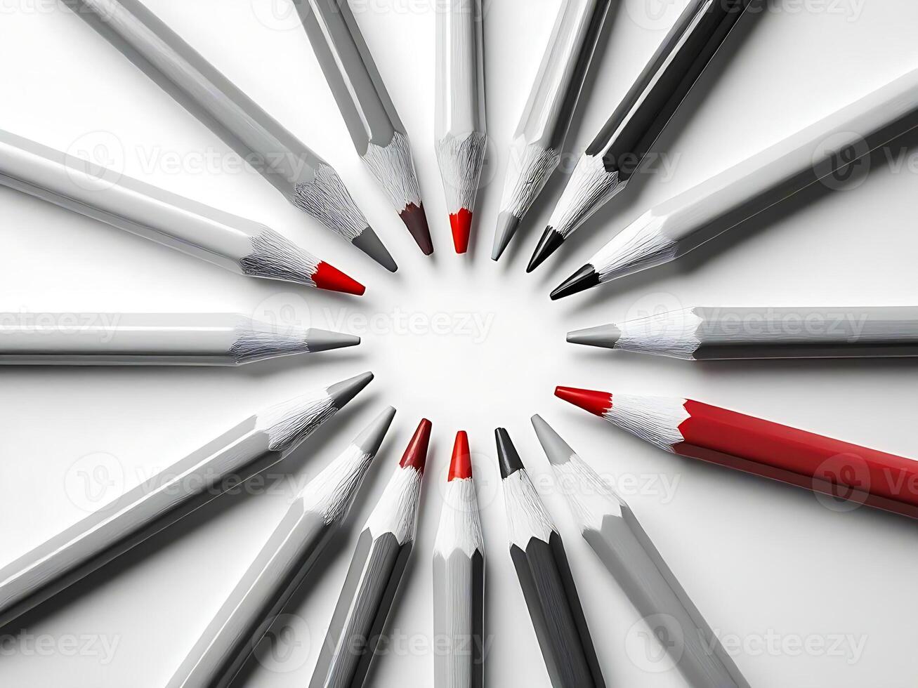 Red Pencils Stand Out from the Crowd photo