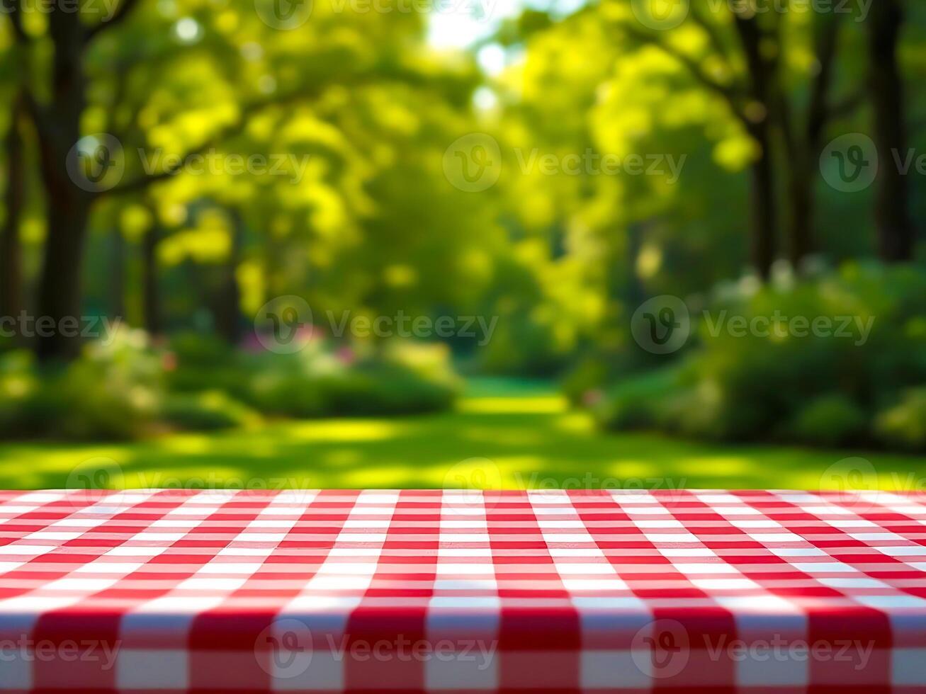 Red Checkered Tablecloth in a Sunny Park photo