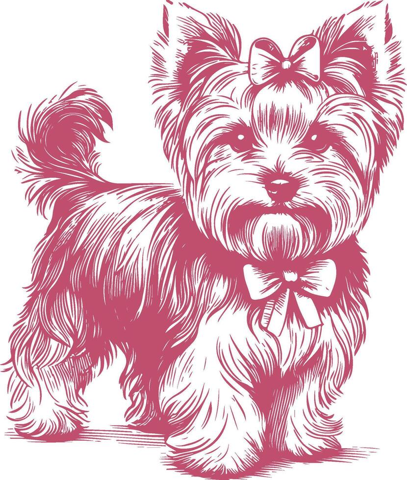 Standing Yorkshire Terrier Dog Engraving Illustration Hand Drawn Vintage Style vector
