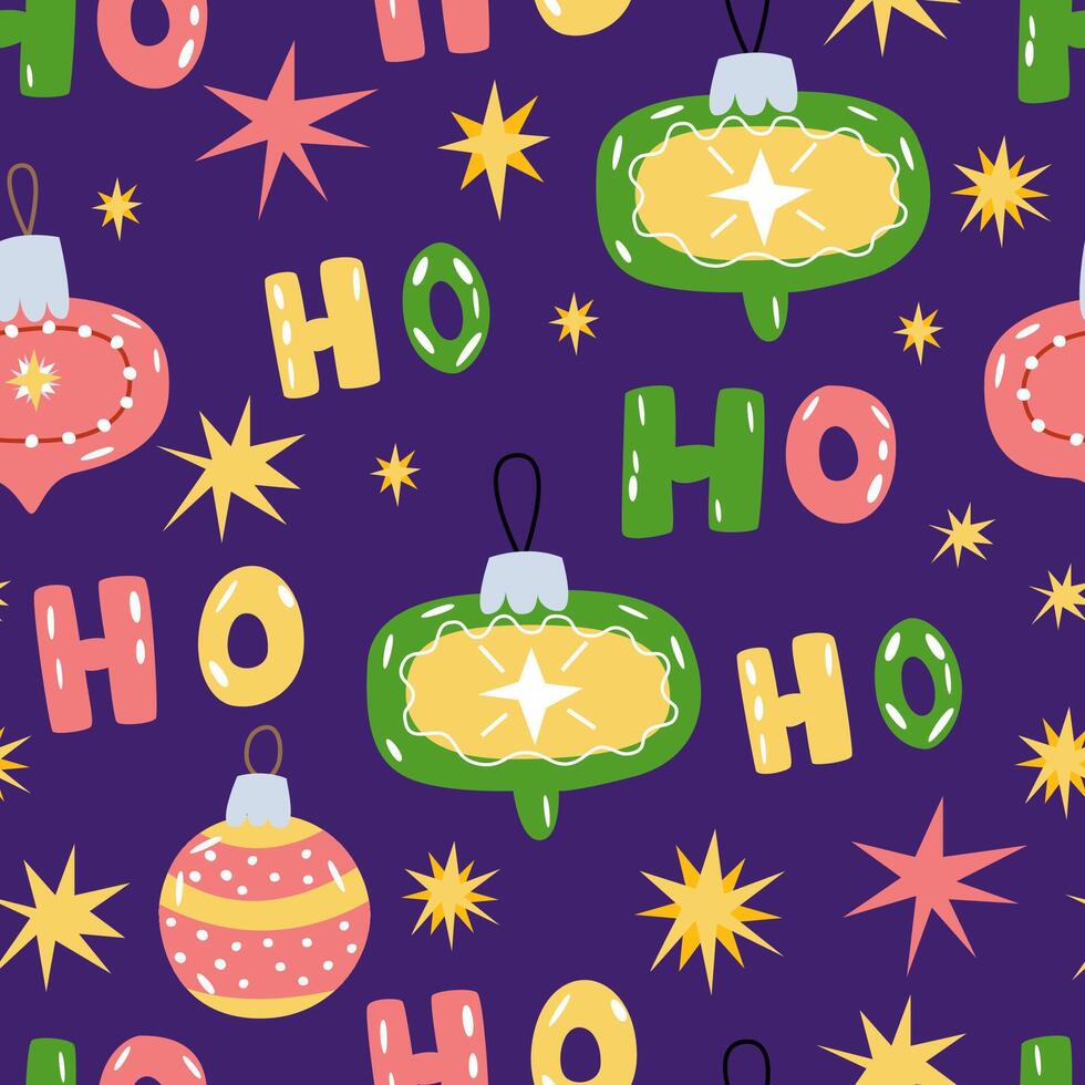Christmas pattern with tree toys. Hand drawn cartoon flat background for winter decor, textile, wrapping paper vector
