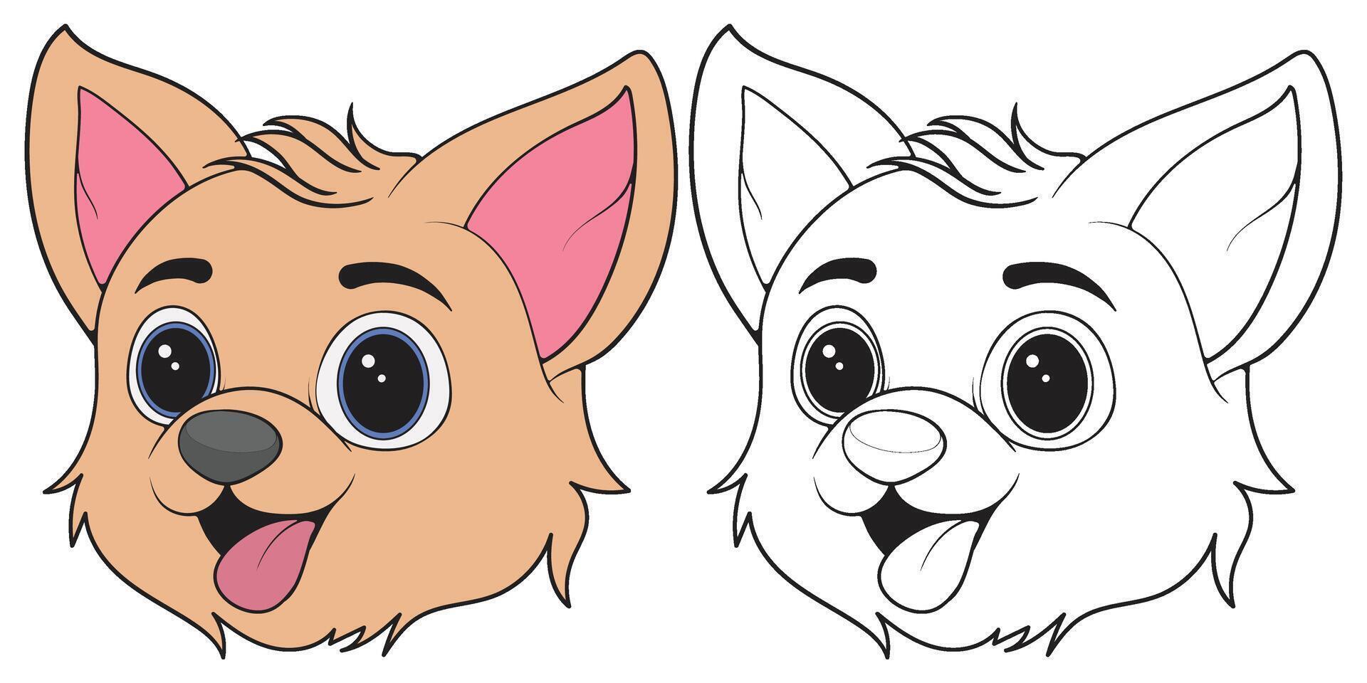two cartoon dog faces, one with a big nose and the other with a small nose vector