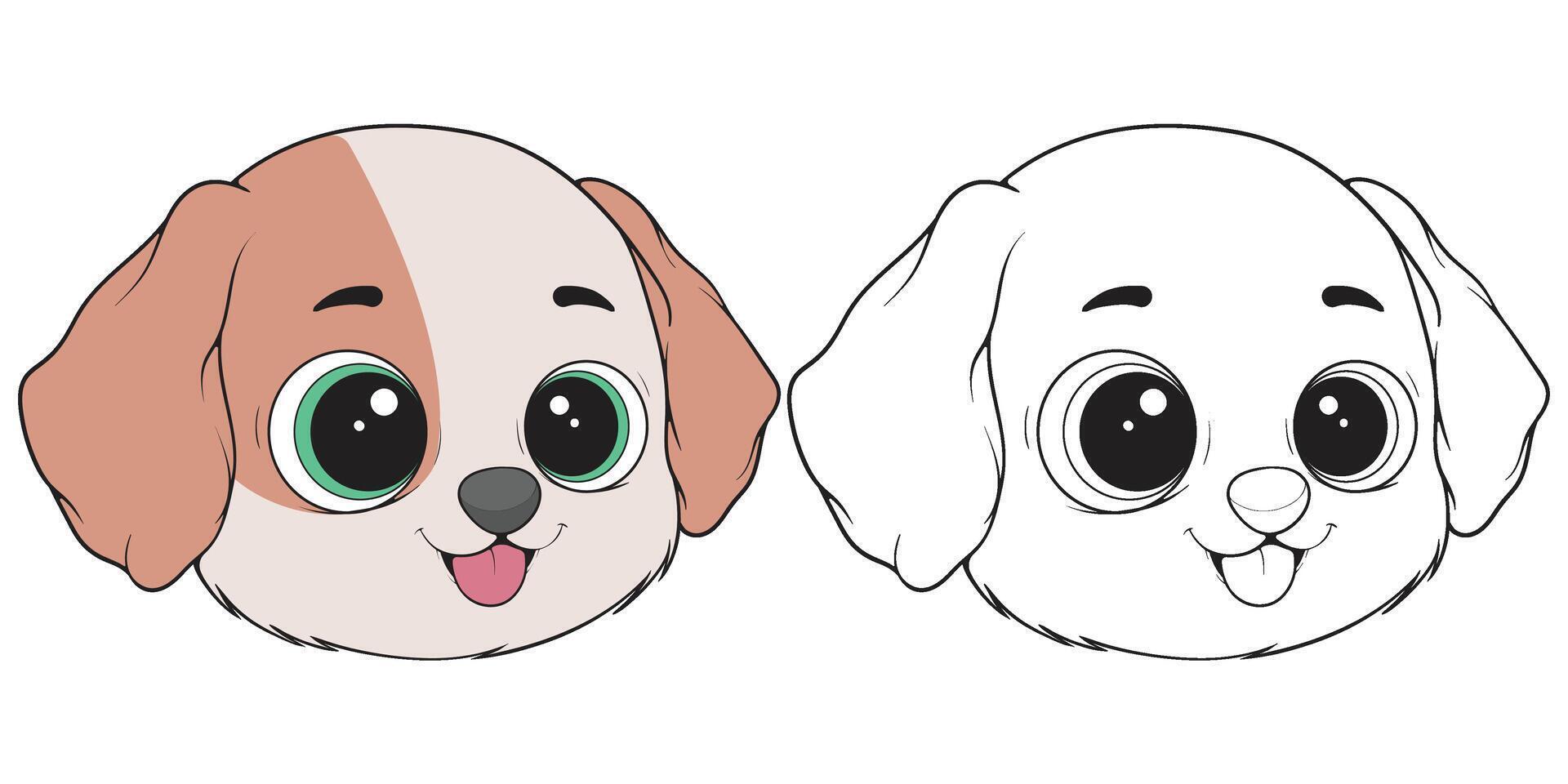 Bundling set Head Dog Character Illustration, Coloring Book Page with Dog vector