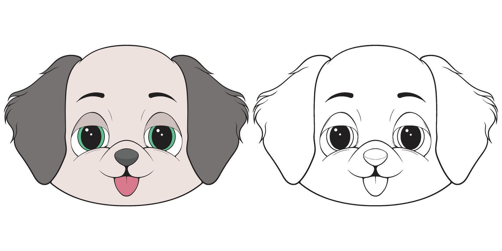 Bundling set Head Dog Character Illustration, Coloring Book Page with Dog, Isolated Head Dog. vector