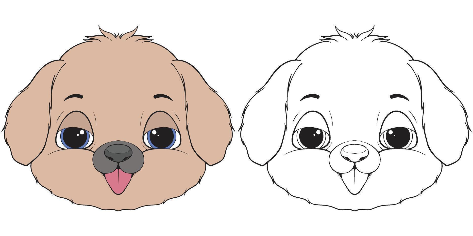 Bundling set Head Dog Character Illustration, Coloring Book Page with Dog, Isolated Head Dog vector